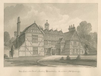 Worcestershire - Hanbury - Meer Hall: desenho sépia de John Chessell Buckler