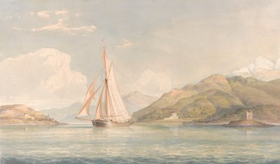 Barco à Esquerda com Montanhas ao Fundo de John Christian Schetky