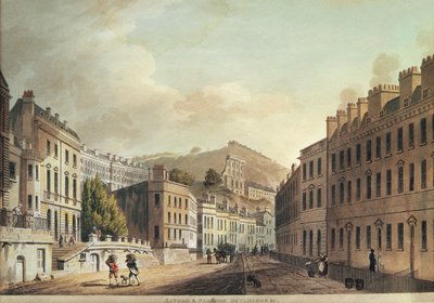 Edifícios Axford e Paragon de &39;Bath, Ilustrado por uma série de vistas&39;, gravado por I. Hill, 1806 (aquatint) de John Claude Nattes