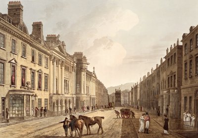 Milsom Street, de &39;Banho Ilustrado por uma Série de Vistas&39;, gravado por John Hill (1770-1850) pub. por William Miller, 1805 (aquatinta) de John Claude Nattes