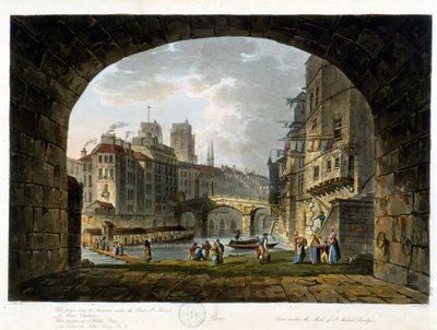Paris: a Ponte Chatelet ou o Peute Pont - em "Paris vu par J.C. Matttes", Ed. Miller, Londres de John Claude Nattes