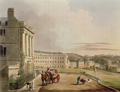 O crescente, detalhe da rua, de Bath Ilustrado por uma série de vistas, gravado pelo bar de John Hill 1770-1850. por Guilherme Miller, 1804 detalhe aquatint de 92988 de John Claude Nattes