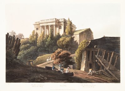 Versalhes, o Pavillion de Lucienne, Waterworks de Marly, ilustração de Versalhes, Paris e Saint Denis, bar. 1806 (aquatinta) de John Claude Nattes