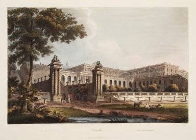 Versalhes de Orangerie, ilustração de Versalhes, Paris e Saint Denis, pub. 1805 (aquatinta) de John Claude Nattes