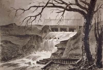 Vista do outlet do Serpentine, Hyde Park, Londres, 1818.                                    de John Claude Nattes