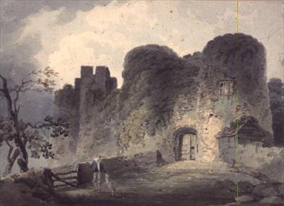 Entrada, de, carisbrooke, castelo, com, um, juventude, e, um, cordeiro, ficar, perto, um, portão de John Collins