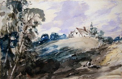 Uma casa de campo em um banco alto (aquarela em papel) de John Constable