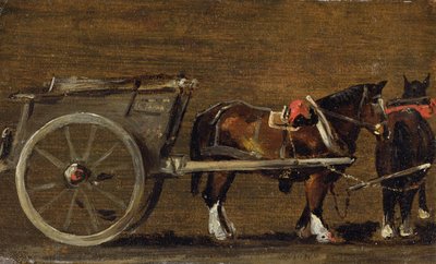 Um carrinho de fazenda com dois cavalos em arreios: um estudo para o carrinho em &39;Stour Valley e Dedham Village, 1814&39; (óleo sobre tela a bordo) de John Constable