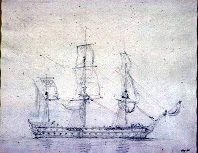 A Man-o-war (grafite no papel) de John Constable