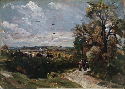 Um carrinho na estrada de Flatford (óleo sobre tela de John Constable