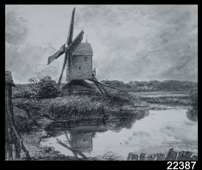 Um moinho nas margens do rio Stour (carvão no papel) de John Constable