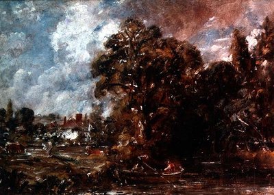 Um cenário fluvial com uma casa agrícola perto da beira da água, c.1830-36 (petróleo) de John Constable