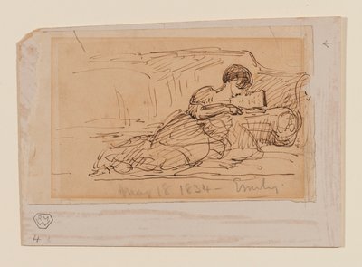 Filha do artista, Emily, deitada em um sofá lendo, 18 de maio de 1834 de John Constable