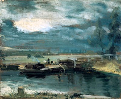 Barcaças no Stour, com a Igreja de Dedham à distância, 1811 de John Constable
