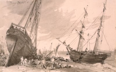 Brighton cena costeira com dois navios em primeiro plano, 30 de maio de 1828 de John Constable