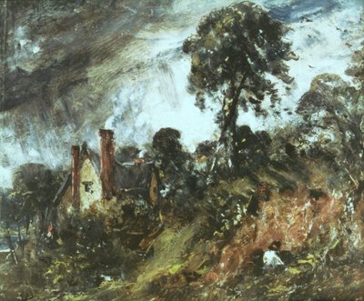 Cottage entre as árvores com um banco de areia, c.1830-36 de John Constable