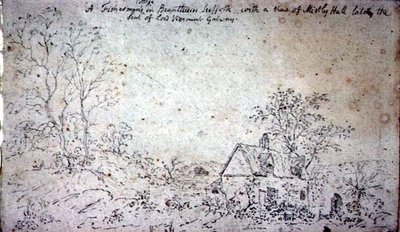 Cottage em Brantham, com vista para Mistley Hall (desenho) de John Constable