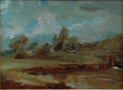 Eclusa Flatford, a partir de um caminho junto ao rio de John Constable