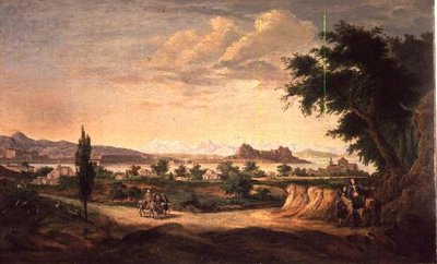 Figuras com um burro, Corfu na distância de John Constable