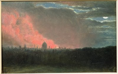 Fogo em Londres visto de Hampstead (óleo sobre papel colocado no painel) de John Constable