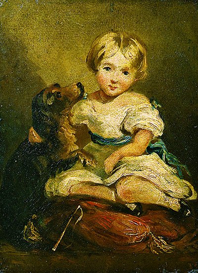 Menina com um cão (óleo sobre tela) de John Constable