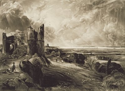 Castelo de Hadleigh, gravado por David Lucas (1802-81) c.1832 (mezzotint com gravura) de John Constable