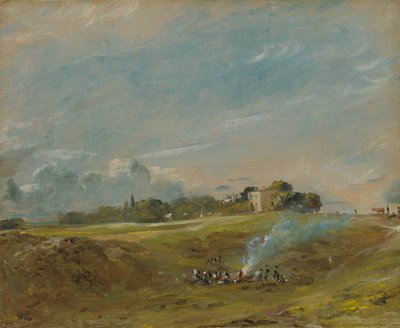 Hampstead Heath, com uma fogueira, ca. 1822. de John Constable