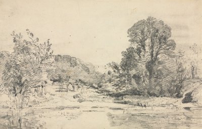 Paisagem com árvores ao redor de uma lagoa. de John Constable
