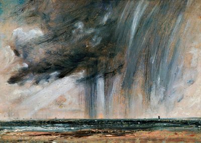 Tempestade de chuva sobre o mar, estudo da paisagem marítima com nuvens de chuva, ca 1824-1828, por John Constable (1776-1837), óleo sobre papel colocado sobre tela, 22,2x31 cm de John Constable