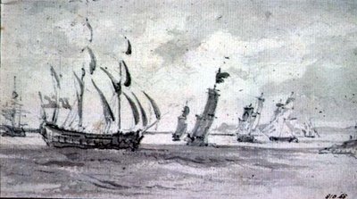 Envio em uma brisa no rio Tâmisa ou Medway (grafite sobre papel) de John Constable