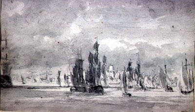 Envio sob um céu nublado no Tamisa (grafite sobre papel) de John Constable