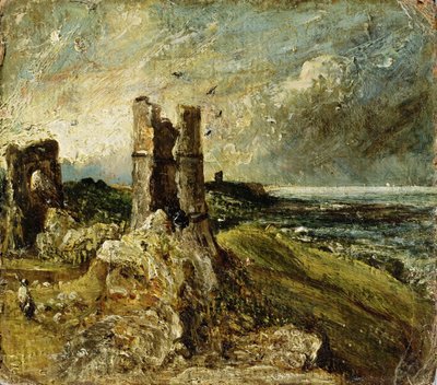 Esboço do castelo de Hadleigh (reto) (óleo no painço) de John Constable