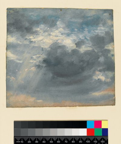 Estudo do céu com um feixe de luz solar, c.1822 (óleo sobre papel) de John Constable