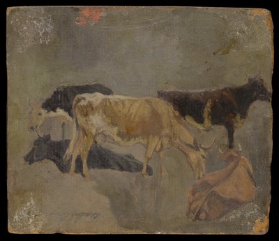 Estudo dos Cinco Bovinos de Chifres (verso) (óleo no moinho) de John Constable