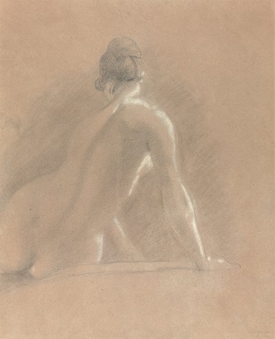Estudo de um nu feminino, visto por trás (giz sobre papel) de John Constable
