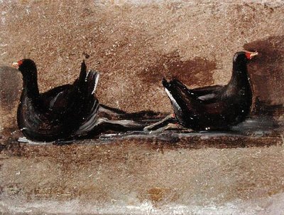 Dois Moorhens sobre a Água (óleo a bordo) de John Constable