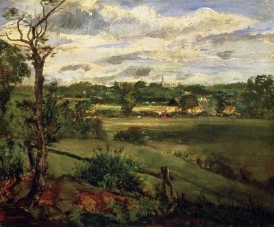 Vista de Highgate de Hampstead Heath, c.1834 (óleo sobre papelão) de John Constable