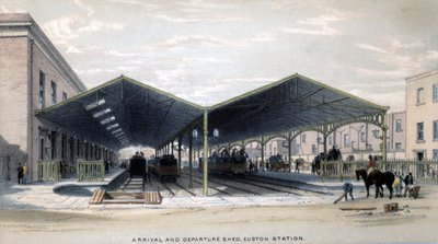 Galpão de chegada e partida, Londres, 1839 de John Cooke Bourne