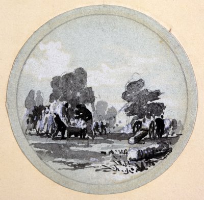 Limpeza, London & Birmingham Railway, c.1838 (caneta e tinta e papel) de John Cooke Bourne