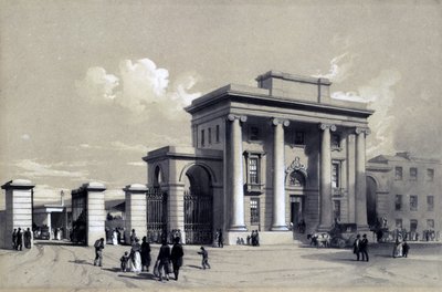 Entrada para a estação de Birmingham, em setembro de 1838 (caneta e tinta e lavagem em papel) de John Cooke Bourne