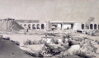 Ponte da estrada de Hampstead, 5 de outubro de 1836 (pena & tinta e lavagem no papel) de John Cooke Bourne