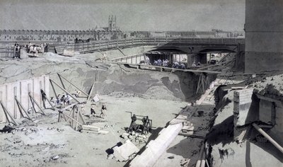 Ponte da estrada de Hampstead, do lado de Camden, 16 de agosto de 1836 (pena & tinta e lavagem no papel) de John Cooke Bourne