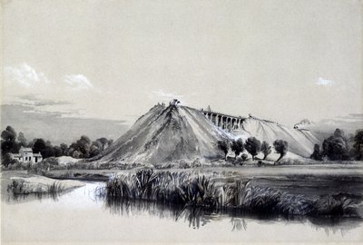 Fazendo o Embankment em Wolverton, 29 de junho de 1837 (caneta e tinta e lavar no papel) de John Cooke Bourne