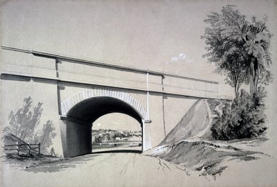 Ponte oblíqua, Boxmoor, Hertfordshire, 12 de junho de 1837 (caneta e tinta e lavagem em papel) de John Cooke Bourne