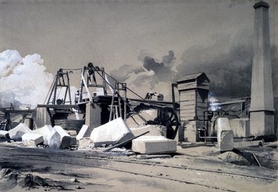 Eixo de ventilação e motor sinuoso, Kilsby Tunnel, 18 de julho de 1837 (pen & in e lavar no papel) de John Cooke Bourne