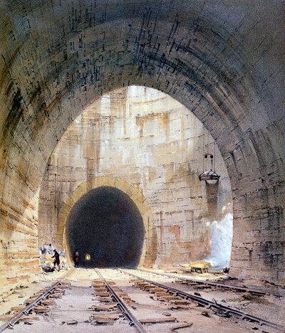 Eixo de ventilação no túnel de Kilsby, Northamptonshire, London & Birmingham Railway, 1839 de John Cooke Bourne