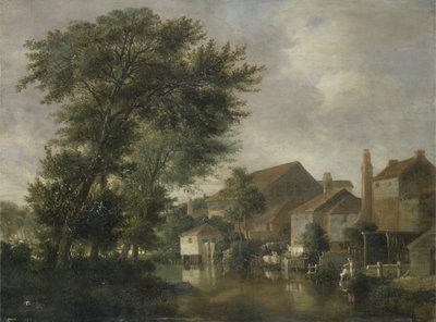 A River Scene, possivelmente em Norwich, c.1817 (óleo no painel) de John Crome