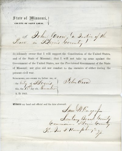 Juramento de lealdade de John Crow do Missouri, Condado de St. Louis de John Crow