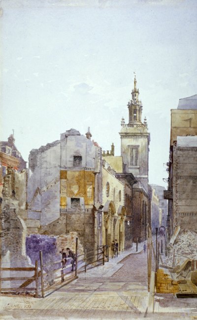 College Hill and the Church of St Michael Paternoster Royal, City of London, 1883 de John Crowther