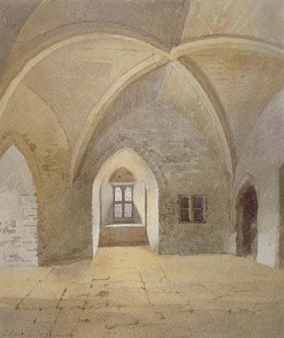 Vista interior da prisão na Torre Bowyer, Torre de Londres, Stepney, Londres, 1883 de John Crowther